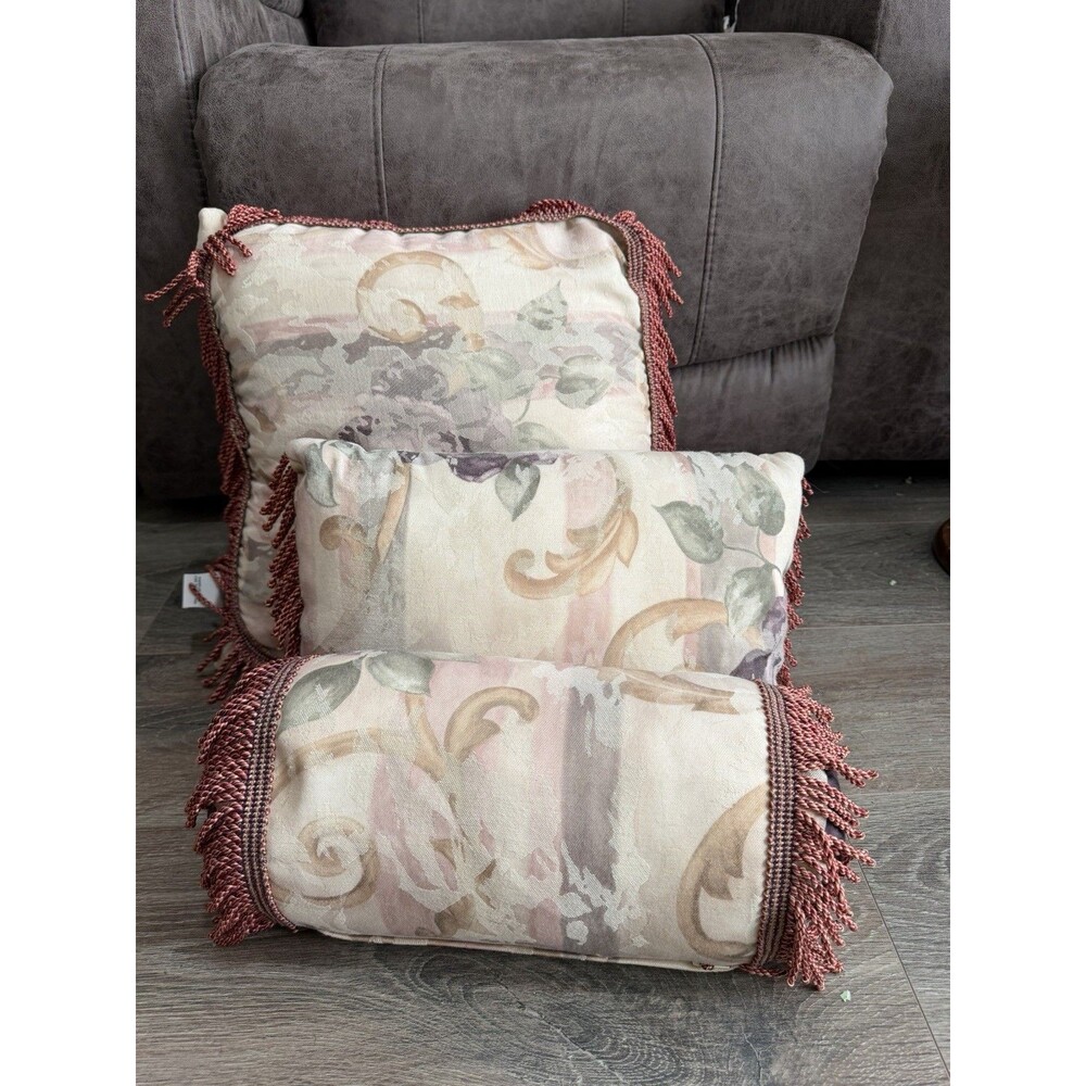 Croscill Floral Tapestry Accent Pillows – Set of 3 | Vintage Cottage Fringe Trim